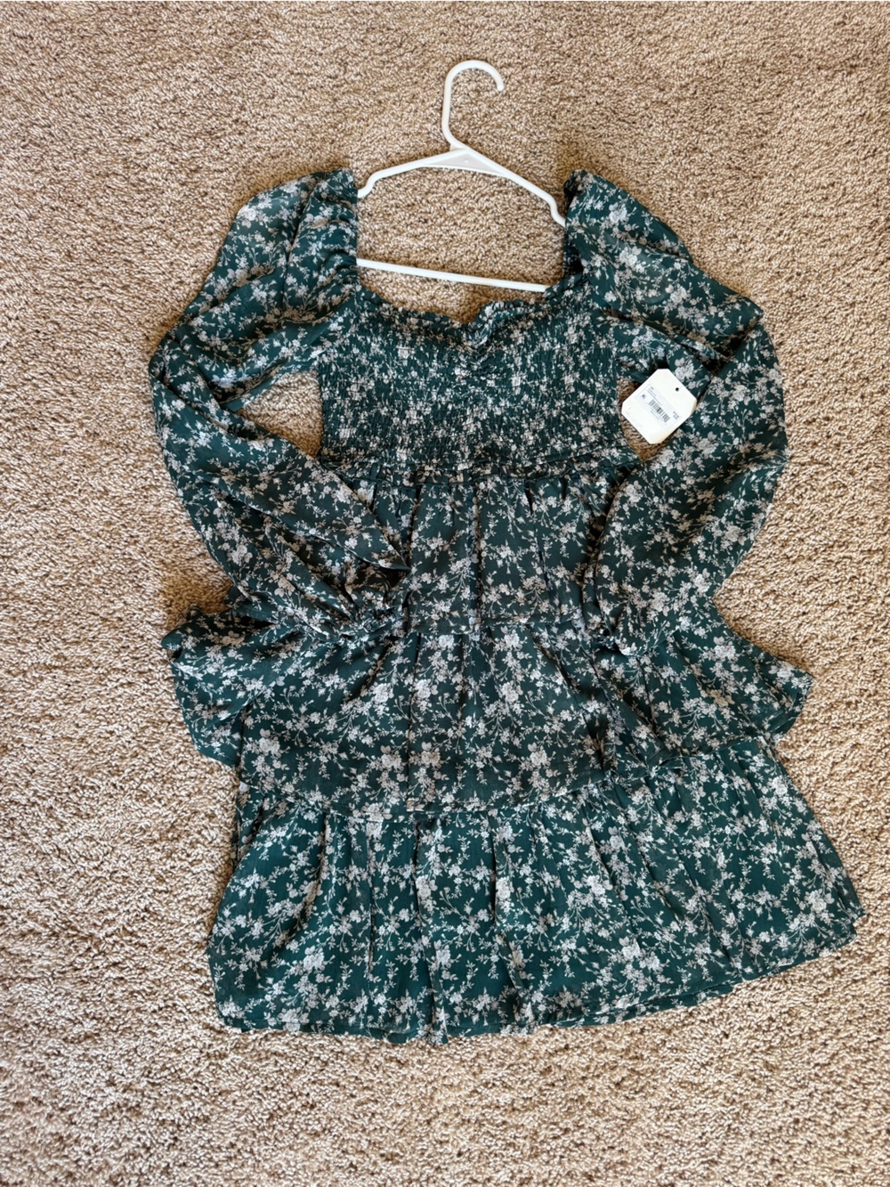 Women’s Green Floral Smocked Dress